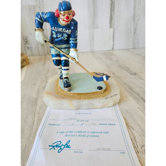 Ron Lee clown hockey player vintage limited 2000 gold figurine statue three of 9 - Picture 1 of 8